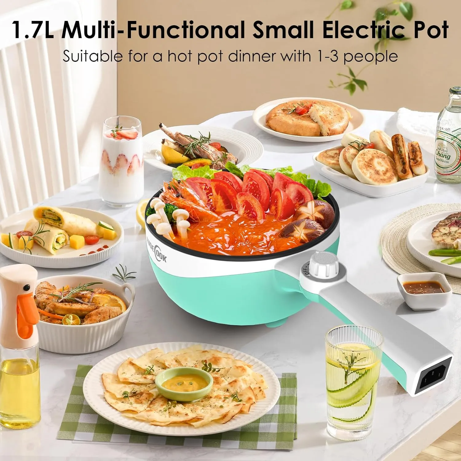 Audecook Hot Pot Electric, 1.7L Mini Electric Skillet Portable Nonstick Sauté Pan with Power Adjustment,Ramen Cooker Travel Multicooker for Steak/Soup/Egg/Oatmeal/Noodles