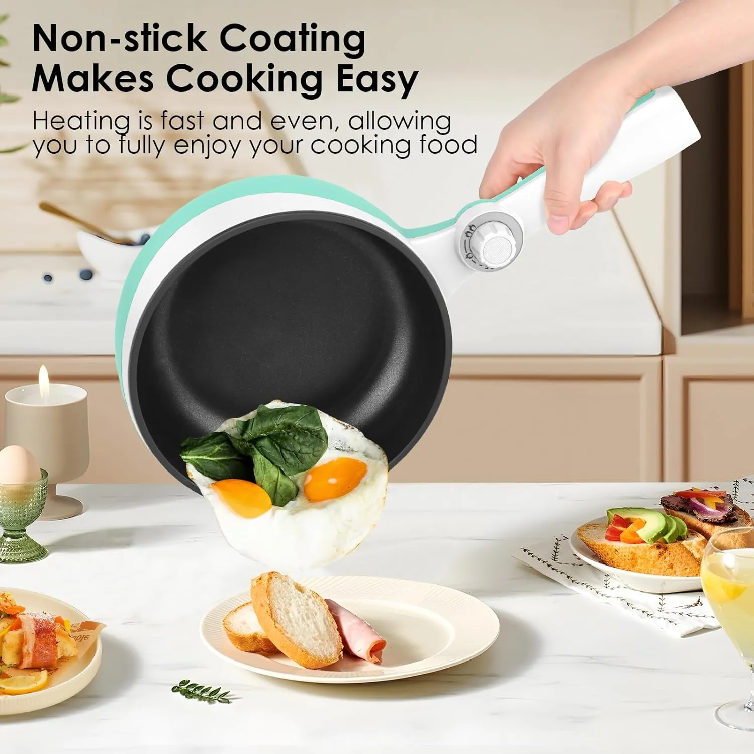 Audecook Hot Pot Electric, 1.7L Mini Electric Skillet Portable Nonstick Sauté Pan with Power Adjustment,Ramen Cooker Travel Multicooker for Steak/Soup/Egg/Oatmeal/Noodles