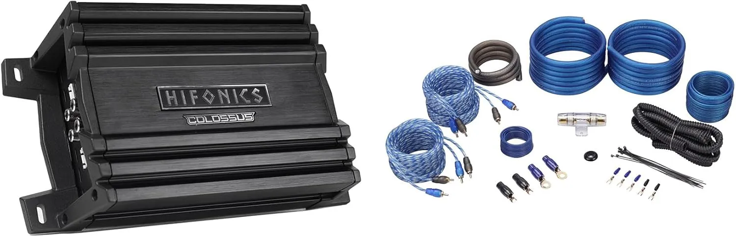 Audiosavings Bundle: Hifonics HCM-400.4D 400 Watt 4-Channel Car Stereo Amplifier Class D Compact Amp Bundle with Rockville RWK42 4 Gauge 4 Chan Car Amp Wiring Installation Wire Kit (2 Items)