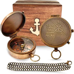 Authentic Antique Compass Presented in Artisan Wooden Box - A Treasure for Adventurers Navigate with Heritage and Class, 2 inch