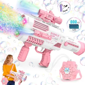 Automatic Bubble Machine Gun - 36 Hole No Dip Bubble Bazooka with Storage Tank - Outdoor Summer Toy Gifts for Kids - Pink