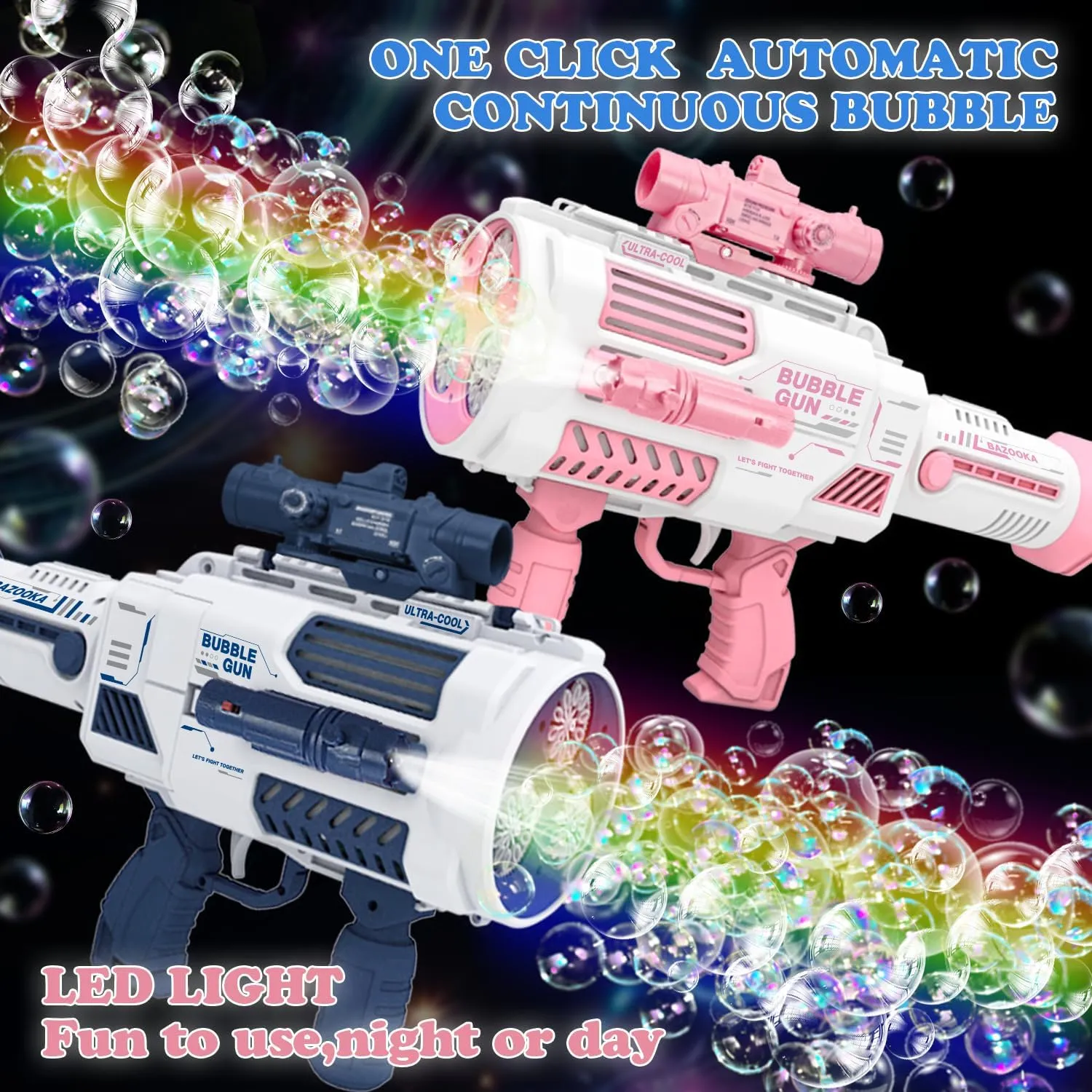 Automatic Bubble Machine Gun - 36 Hole No Dip Bubble Bazooka with Storage Tank - Outdoor Summer Toy Gifts for Kids - Pink