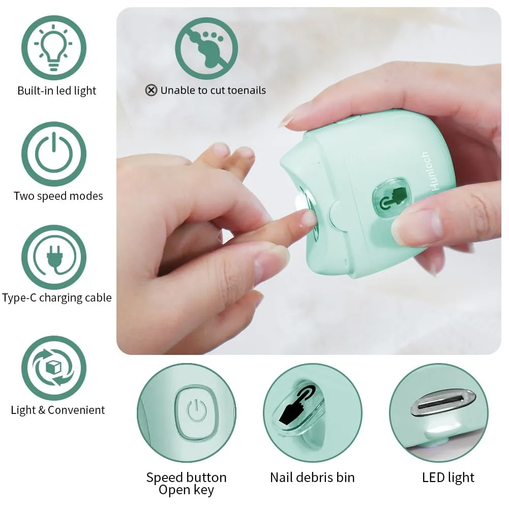 Automatic Electric Nail Clipper with 3-Speeds Levels and Nail Clip Storage, LCD Light, Safety Nail Clipper, USB Rechargeable Suitable for Babies,Children, Adults and Seniors(Green)
