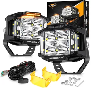 Auxbeam 4 Inch LED Pod Light, 92W V-MAX Series Square Offroad Driving with Amber DRL, 270° Spot Flood Combo Beam Side Shooter Cube Work Auxiliary Lights with Yellow Cover for Truck SUV ATV UTV
