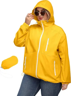 Avoogue Plus Size Womens Rain Jacket with Hood Waterproof Raincoats Lightweight Packable Outdoor Trench Coat XL-5XL