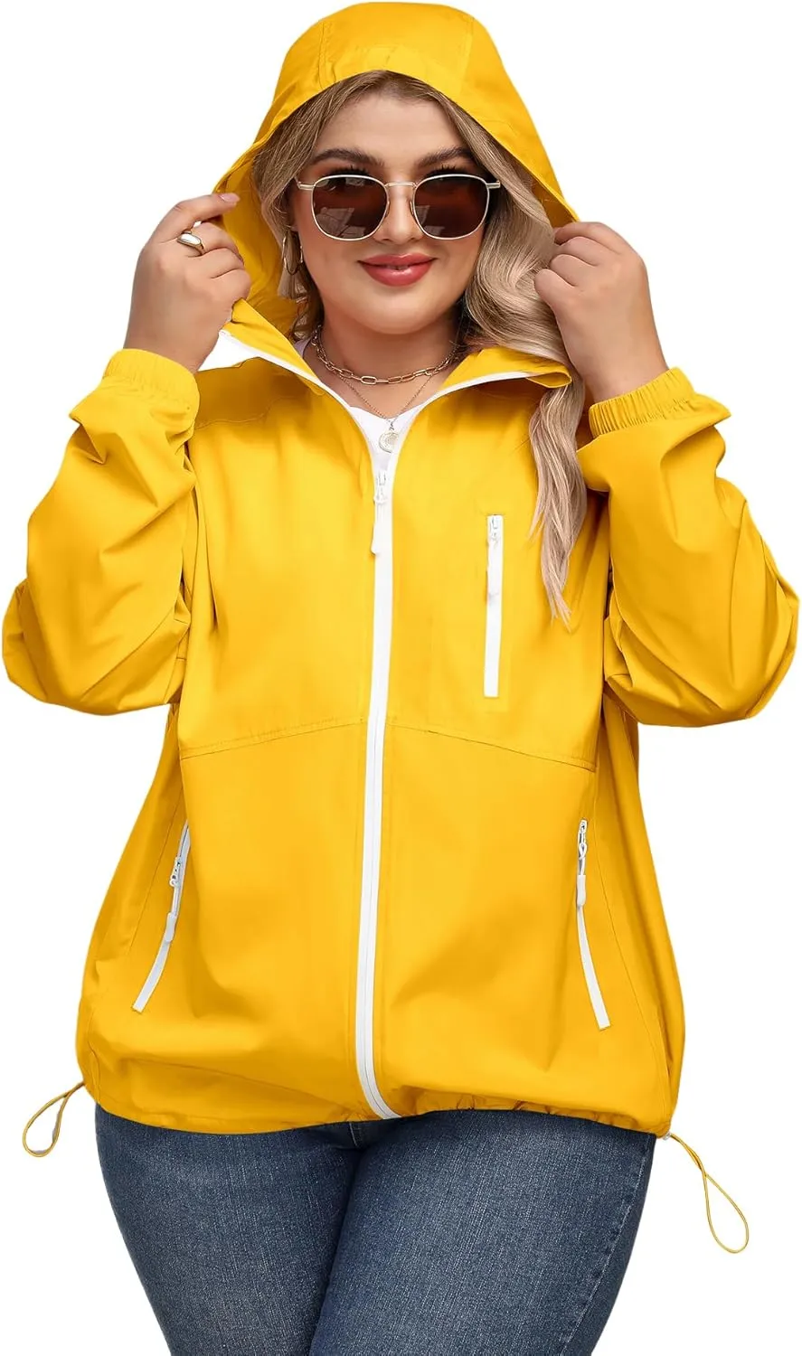 Avoogue Plus Size Womens Rain Jacket with Hood Waterproof Raincoats Lightweight Packable Outdoor Trench Coat XL-5XL