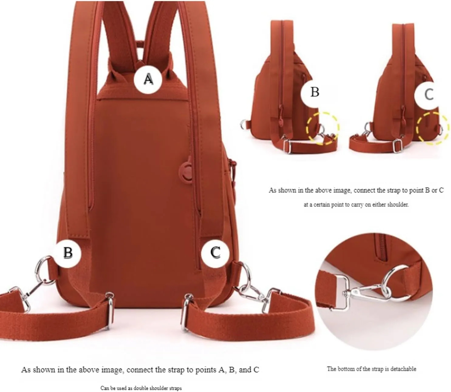 Backpack Chest Bags Double Zipper Large Capacity, Large Capacity Oxford Crossbody Backpack with Anti-Theft Design (Orange)