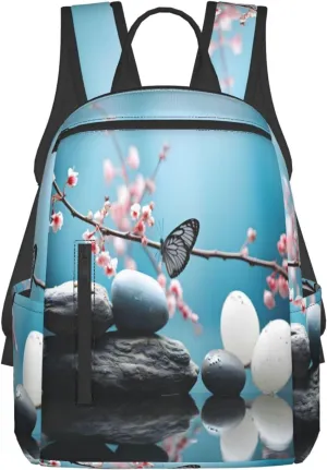 Backpack For Women Men Cheery Flower Zen Massage Stone Bookbag Lightweight Travel Casual Daypack Water Resistant Outdoor Hiking Sport Rucksack