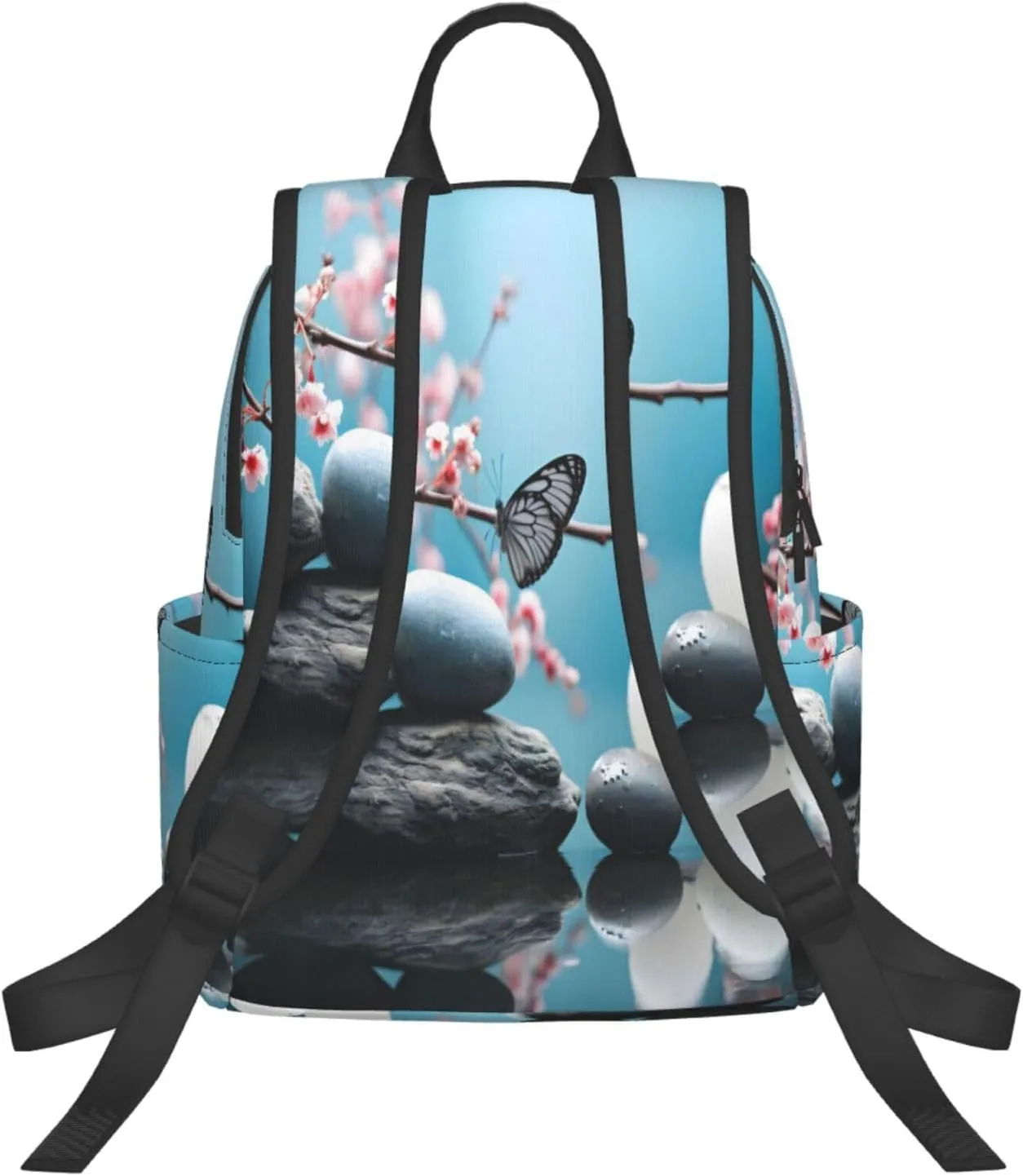 Backpack For Women Men Cheery Flower Zen Massage Stone Bookbag Lightweight Travel Casual Daypack Water Resistant Outdoor Hiking Sport Rucksack