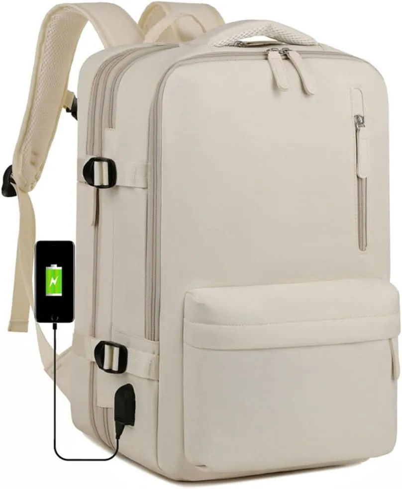 Backpack with expandable capacity for business, travel, and large capacity backpack(Beige)