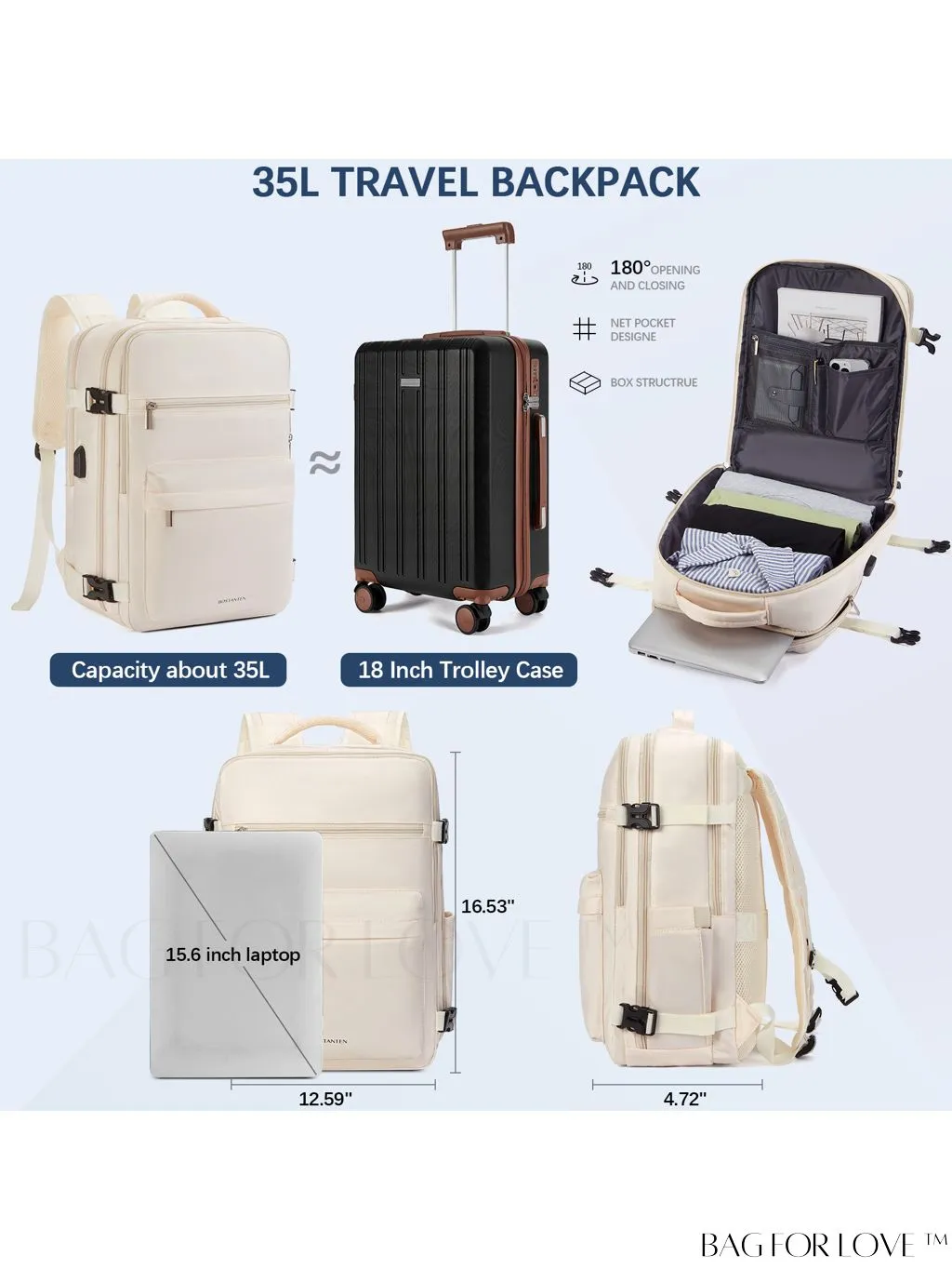 BagForLove - BOSTANTEN Womens Travel Laptop Backpack: Spacious Lightweight Weekender Bag (15.6 Laptop Capacity)