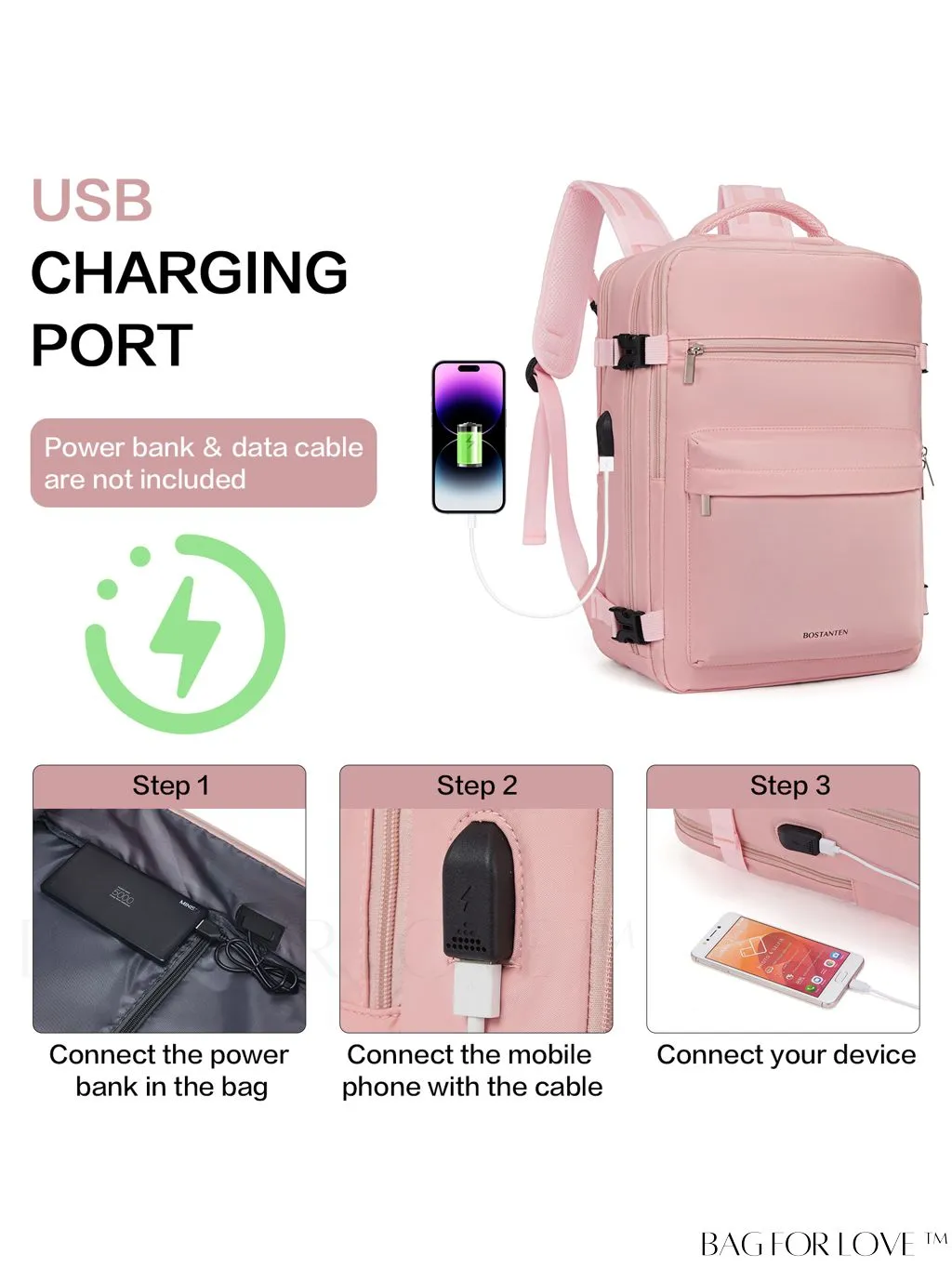 BagForLove - BOSTANTEN Womens Travel Laptop Backpack: Spacious Lightweight Weekender Bag (15.6 Laptop Capacity)