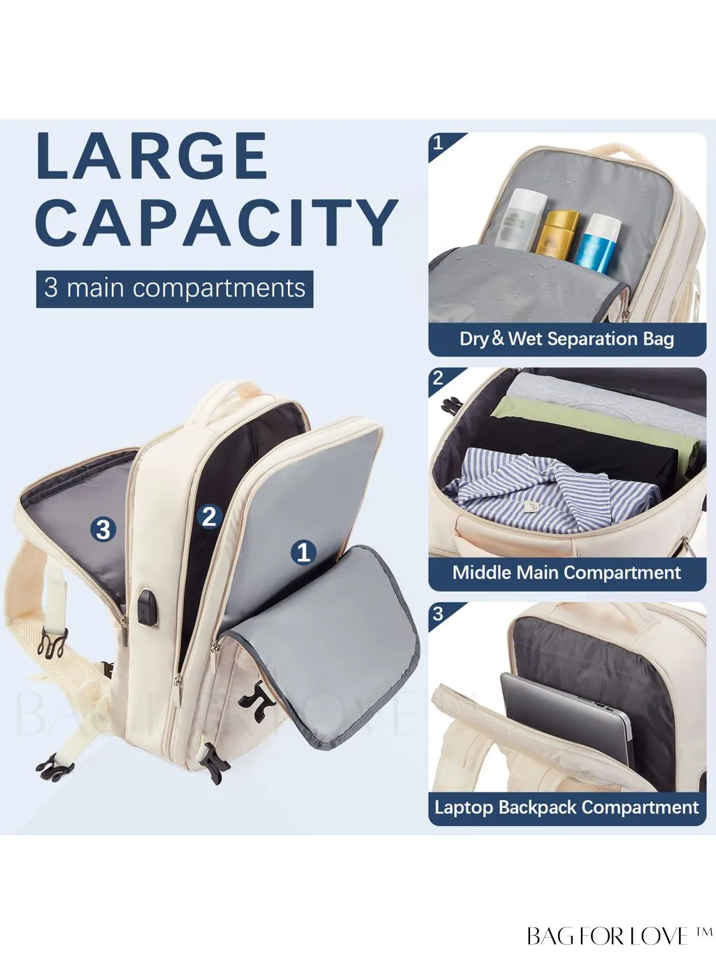 BagForLove - BOSTANTEN Womens Travel Laptop Backpack: Spacious Lightweight Weekender Bag (15.6 Laptop Capacity)