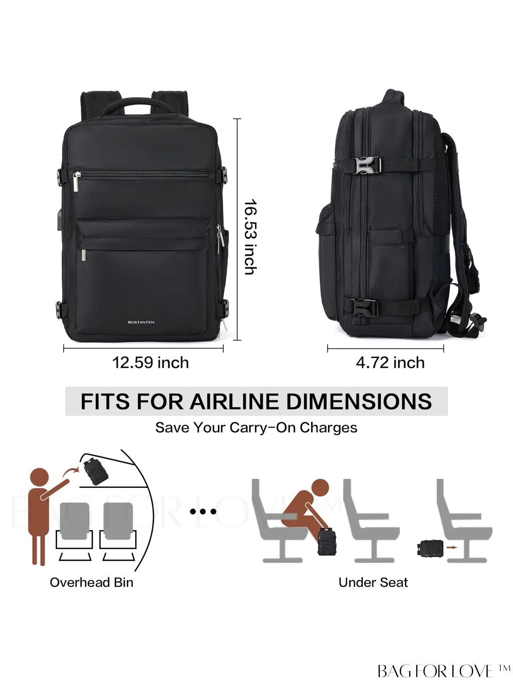 BagForLove - BOSTANTEN Womens Travel Laptop Backpack: Spacious Lightweight Weekender Bag (15.6 Laptop Capacity)
