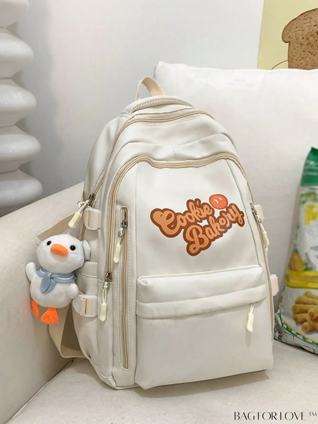 BagForLove - Classic Medium Backpack with Letter Graphic and Bag Charm - Ideal for Students, Outdoors, and Travel