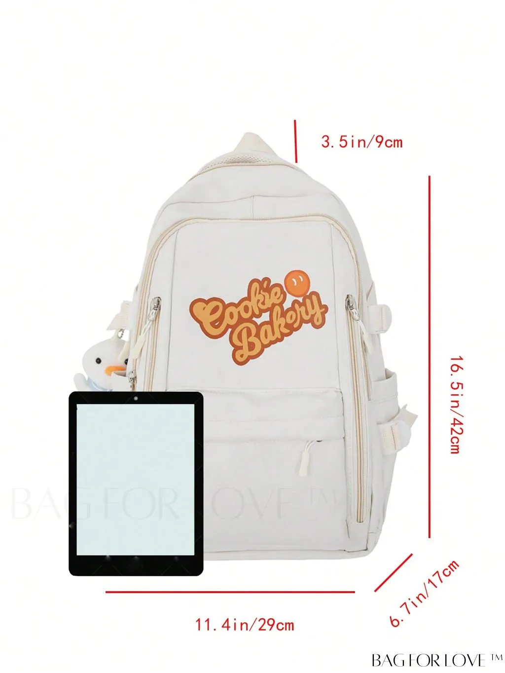 BagForLove - Classic Medium Backpack with Letter Graphic and Bag Charm - Ideal for Students, Outdoors, and Travel