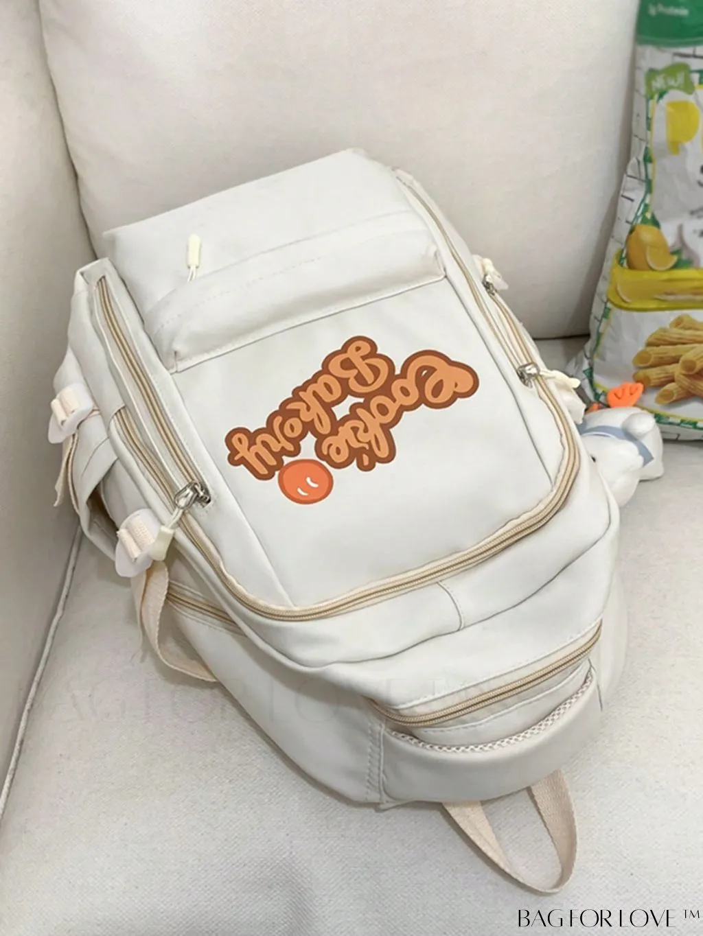 BagForLove - Classic Medium Backpack with Letter Graphic and Bag Charm - Ideal for Students, Outdoors, and Travel