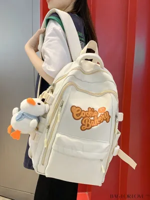 BagForLove - Classic Medium Backpack with Letter Graphic and Bag Charm - Ideal for Students, Outdoors, and Travel
