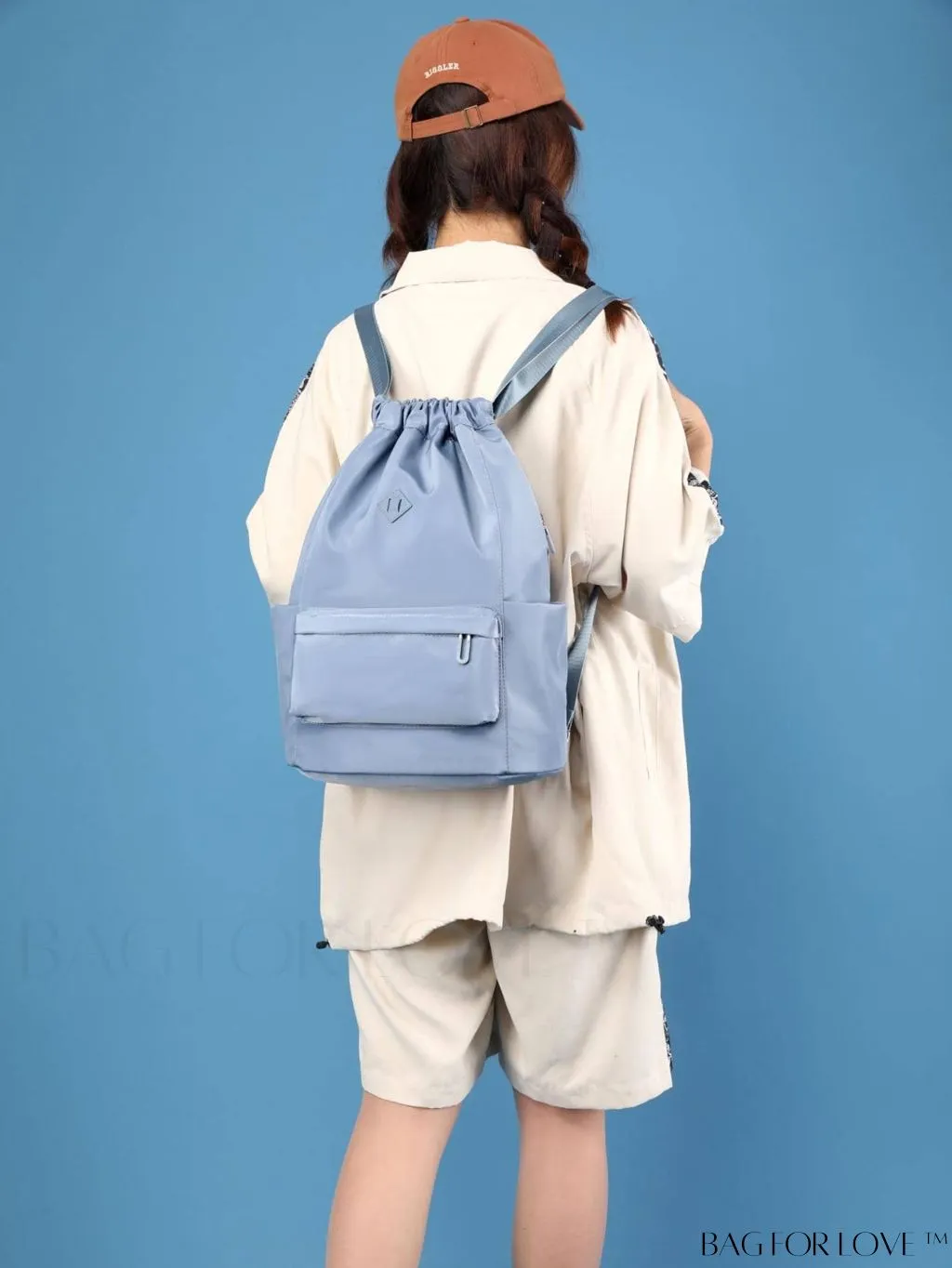 BagForLove - Waterproof Drawstring Backpack with Minimalist Multi-Pocket Design and Decorative Patch