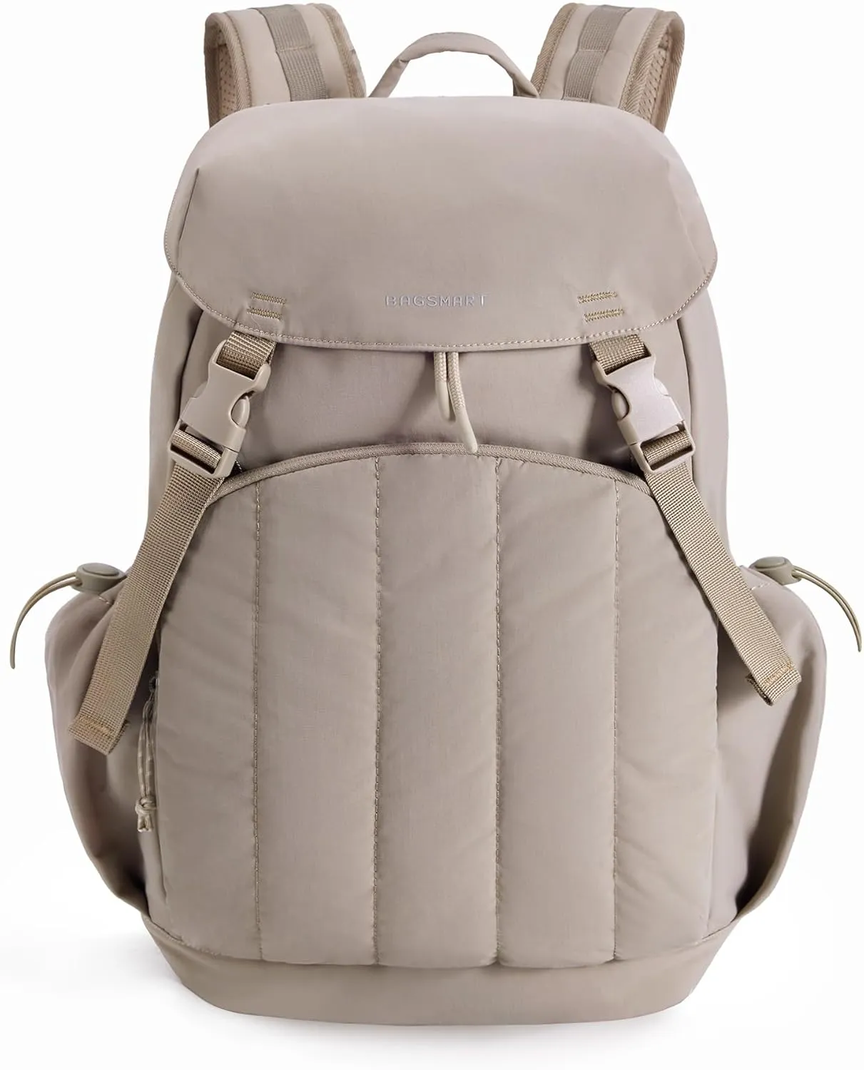 BAGSMART Backpack for Women, Wide Opening Travel Backpack, College Backpack for 15.6 Inch, Water-Resistant Quilted Daypack Lightweight Bookbag, Camel