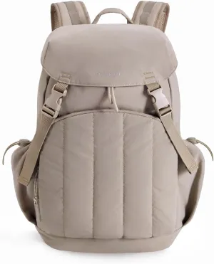 BAGSMART Backpack for Women, Wide Opening Travel Backpack, College Backpack for 15.6 Inch, Water-Resistant Quilted Daypack Lightweight Bookbag, Camel