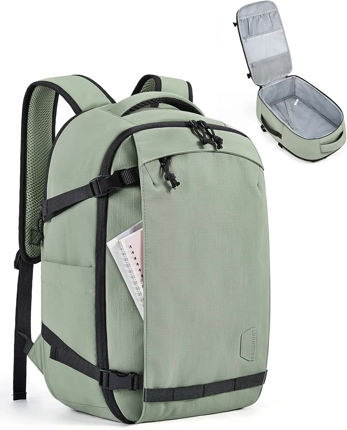 BAGSMART Travel Backpack for Women, 30L Travel Backpack Carry On Flight Approved, TSA Approved Personal Item Travel Bag, Water Resistant Weekender Bag Luggage Daypack, Pistachio