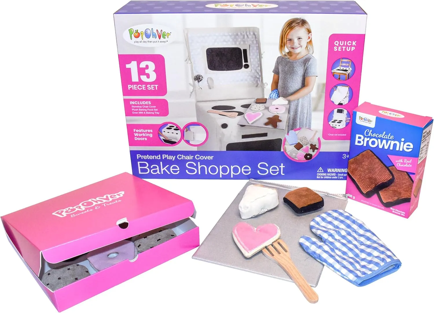 Bake Shoppe Playset -15 Pieces Pretend Play Fabric Kitchen Stove Set - Includes Plush Pretend Food Baked Goods & Accessories - Perfect for Imaginative Role Play for Girls & Boys Ages 3 