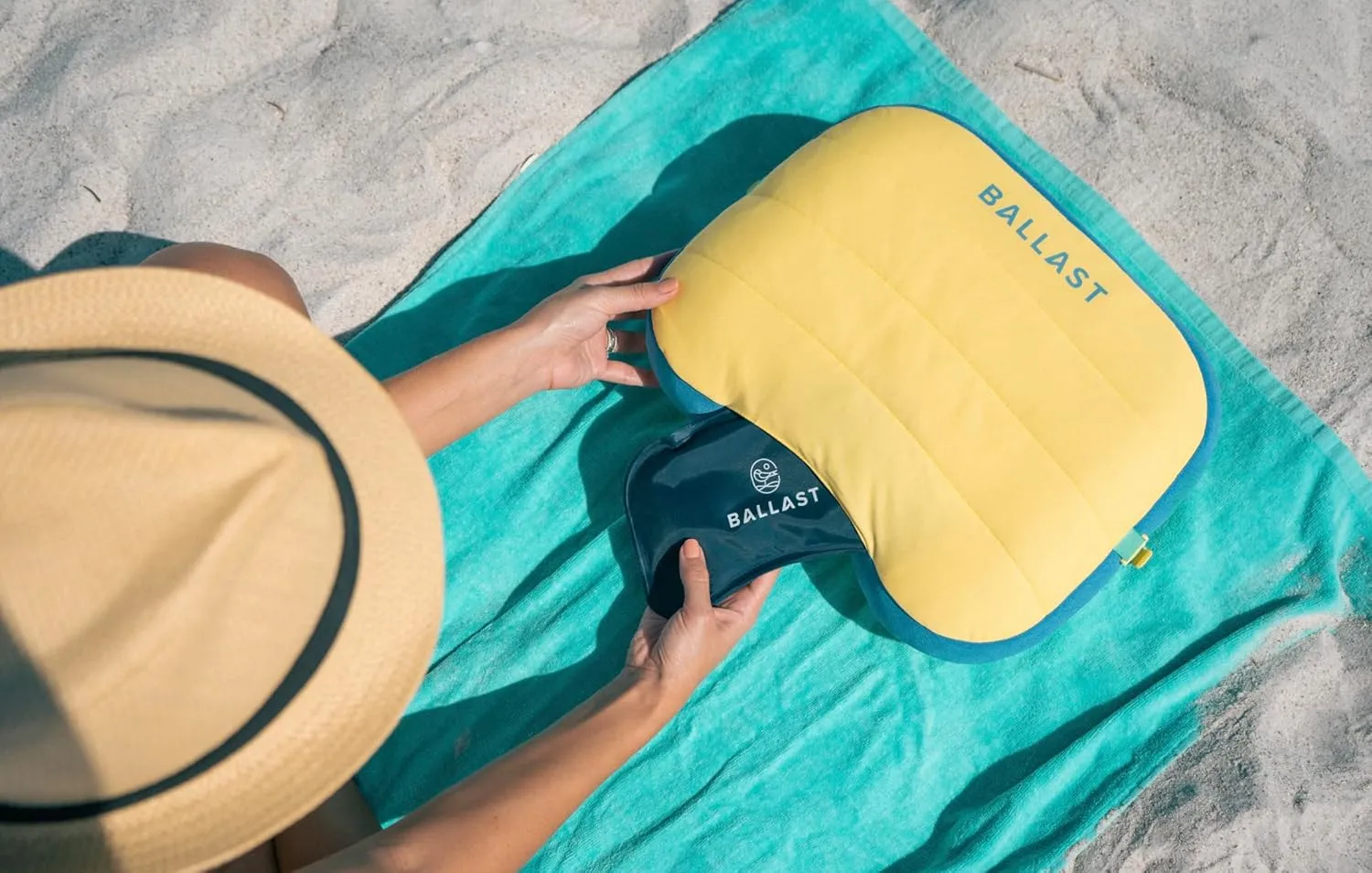 Ballast Cool Combo Beach Pillow - One Inflatable Pillow   One Cooling Pack Bundled Together, The Best Way to Chill at The Beach, Pool, Or Camping (Sunshine Yellow)