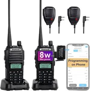 BaoFeng UV-82 High Power BaoFeng Radio Ham Radio Handheld with Wireless Programmer, 2 Way Radio Walkie Talkies with Earpiece,Handheld Speaker Mic (2 Pack-Black)