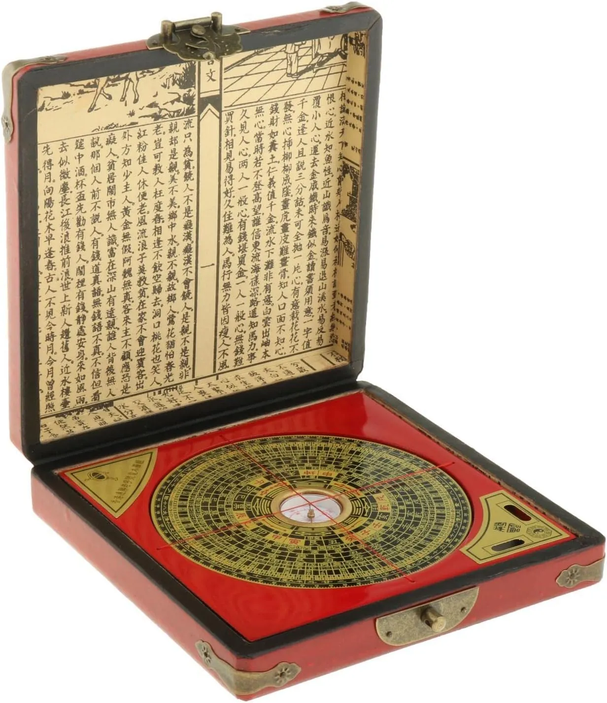 barenx Vintage Feng Shui Chinese Compass W/Leather Wooden Dragon Phoenix Case