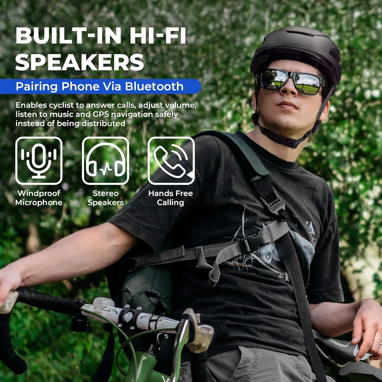 BASE CAMP SF-999 Bluetooth Smart Bike Helmet, Bike Helmets for Adults Men Women with Built-in Speakers, Microphone and Rear LED Lights with Turn Signals, Smart Communications Cycling Helmet