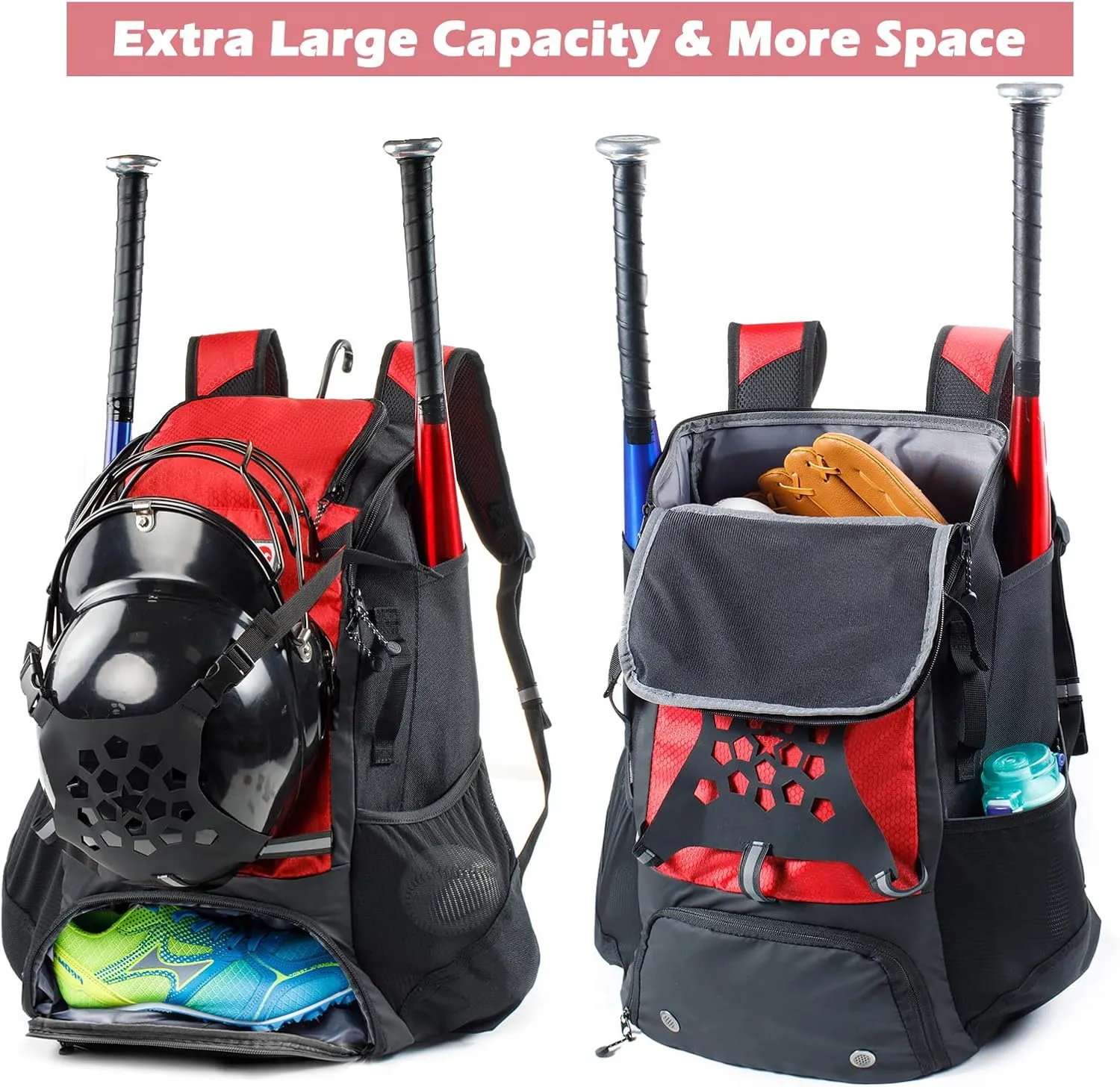 Baseball Backpack for Youth, Boys, Adults - Bat and Softball Equipment Bag With Glove Holder, Helmet, Shoes Compartment - T-Ball Accessories and Baseball Gifts