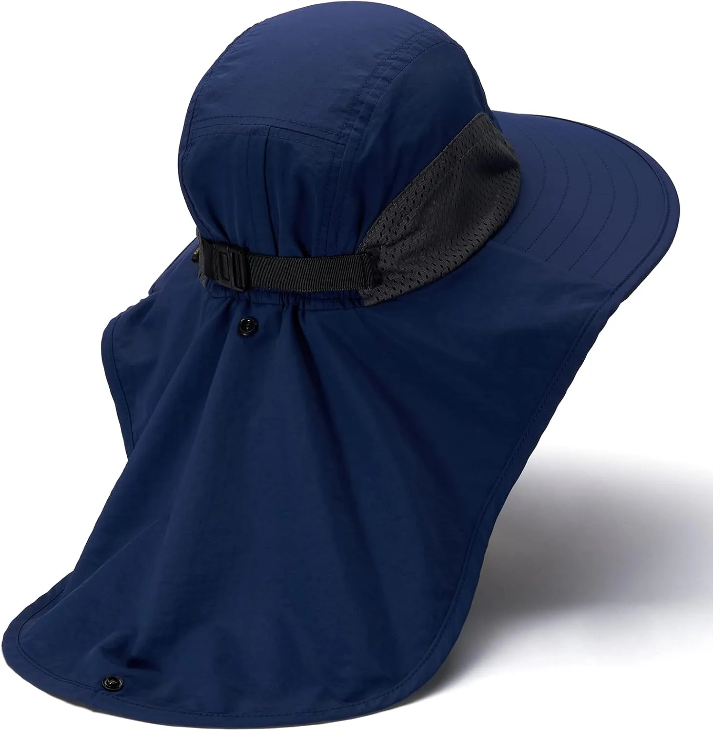 BASSDASH UPF 50  Unisex Water Resistant Wide Brim Sun Hat with Large Neck Flap Ponytail Fishing Hat for Men Women