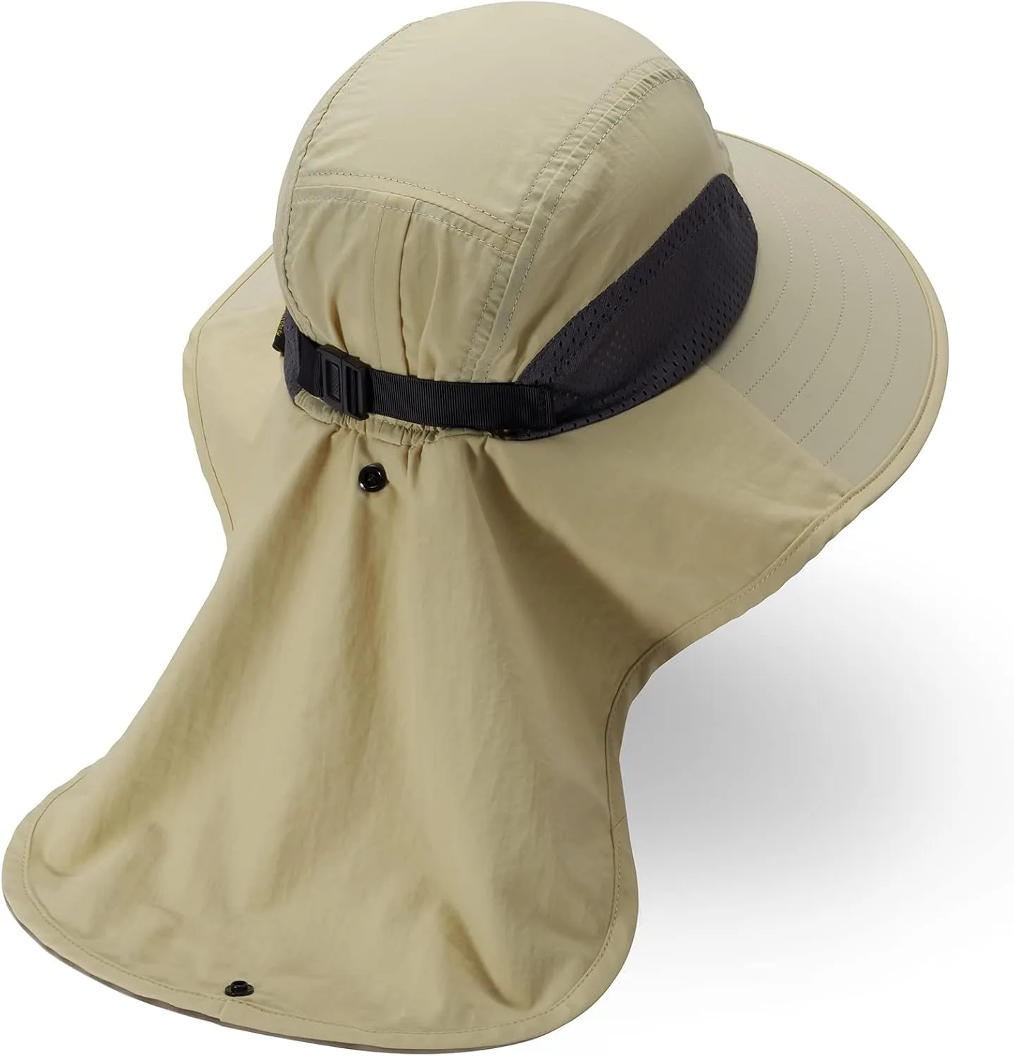 BASSDASH UPF 50  Unisex Water Resistant Wide Brim Sun Hat with Large Neck Flap Ponytail Fishing Hat for Men Women
