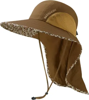 BASSDASH UPF 50  Unisex Water Resistant Wide Brim Sun Hat with Large Neck Flap Ponytail Fishing Hat for Men Women