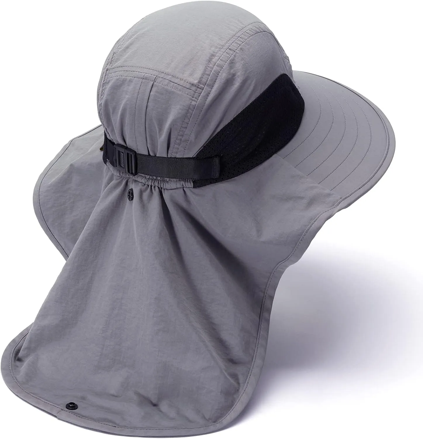 BASSDASH UPF 50  Unisex Water Resistant Wide Brim Sun Hat with Large Neck Flap Ponytail Fishing Hat for Men Women
