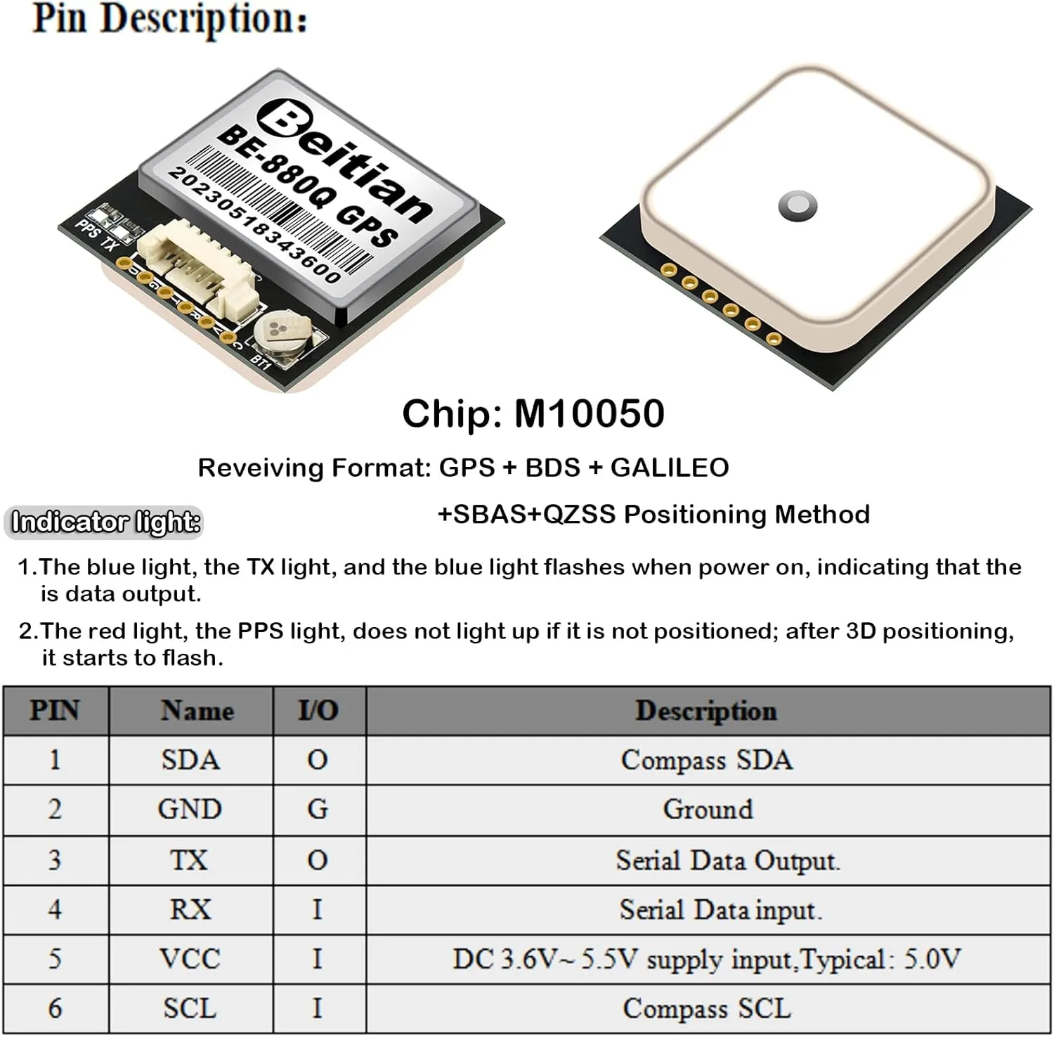 BE-880Q GPS Module with Flash QMC5883L Compass GPS Antenna TTL Level 38400bps for Arduino Raspberry Pi Aircraft Pixhawk APM Flight Controller