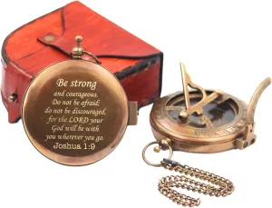 Be Strong Sundial Compass - First Communion Gifts for Boys - Girls - Baptism - Kids Confirmation - Religious Men holy boy Compasses - Joshua 1:9 - Graduation Christian Son Keepsake Grandson