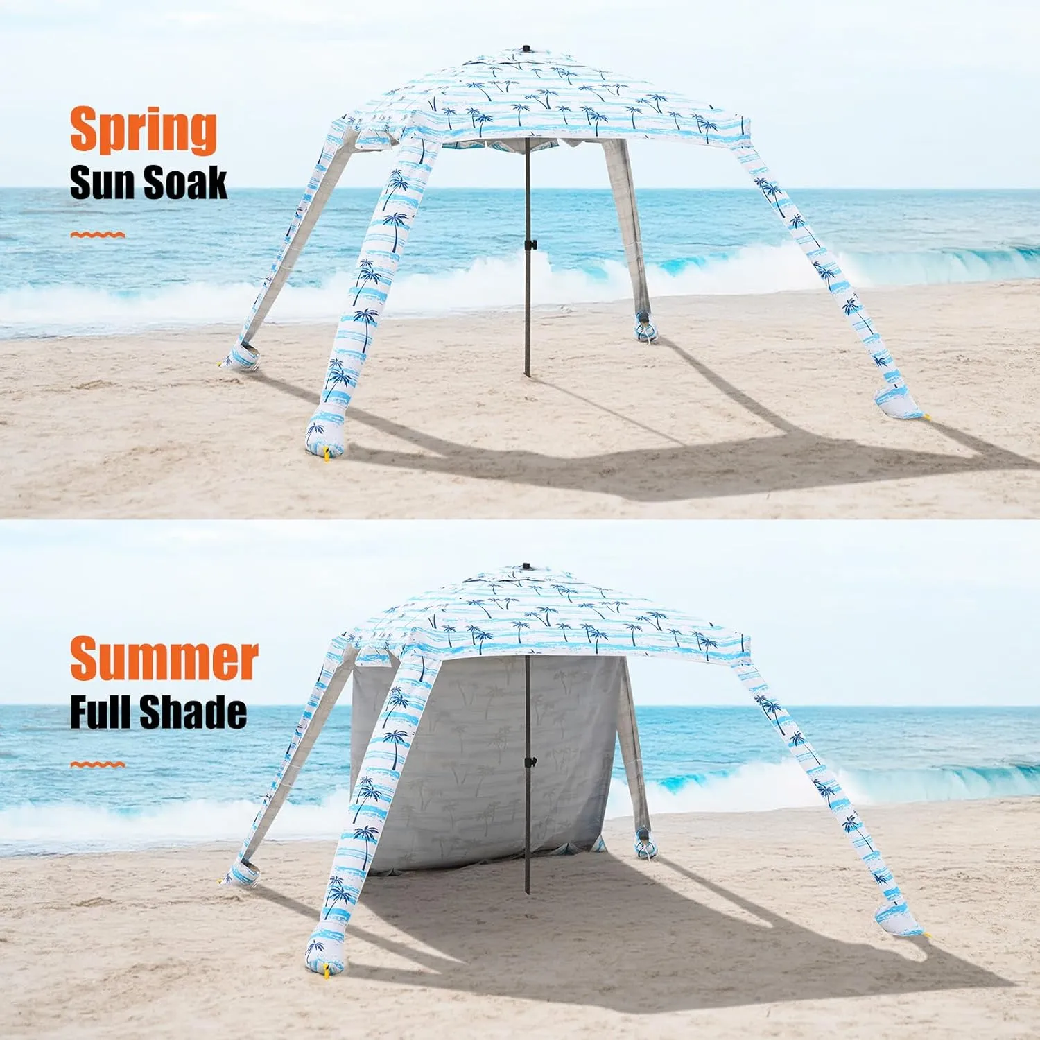 Beach Cabana - 6FT Beach Umbrella with UPF 100  UV Protection & Sunshade Curtain - Waterproof Tent - Portable Shade, Easy to Set Up, Perfect for Family & Friends (Coconut Tree)