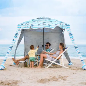 Beach Cabana - 6FT Beach Umbrella with UPF 100  UV Protection & Sunshade Curtain - Waterproof Tent - Portable Shade, Easy to Set Up, Perfect for Family & Friends (Coconut Tree)
