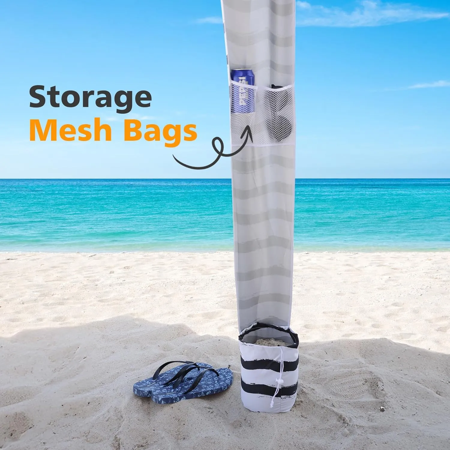 Beach Cabana - 6FT Beach Umbrella with UPF 100  UV Protection & Sunshade Curtain - Waterproof Tent - Portable Shade, Easy to Set Up, Perfect for Family & Friends, Navy Blue