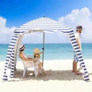 Beach Cabana - 6FT Beach Umbrella with UPF 100  UV Protection & Sunshade Curtain - Waterproof Tent - Portable Shade, Easy to Set Up, Perfect for Family & Friends, Navy Blue
