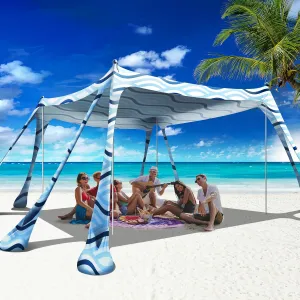 Beach Canopy Beach Tent Pop Up Shade 10x10ft Sun Shelter UPF50  with 8 Sandbags-2 Sand Shovel-4 Aluminum Poles-Ground Pegs-Portable Carrying Bag for Outdoor Family Camping Fishing Yard Picnic