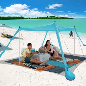 Beach Canopy, Beach Tent Sun Shelter with Beach Blanket,Beach Shade 11x11 FT with UPF 50  UV Protection, Beach Sun Shade Canopy for Beach, Camping, Backyard and Picnics.