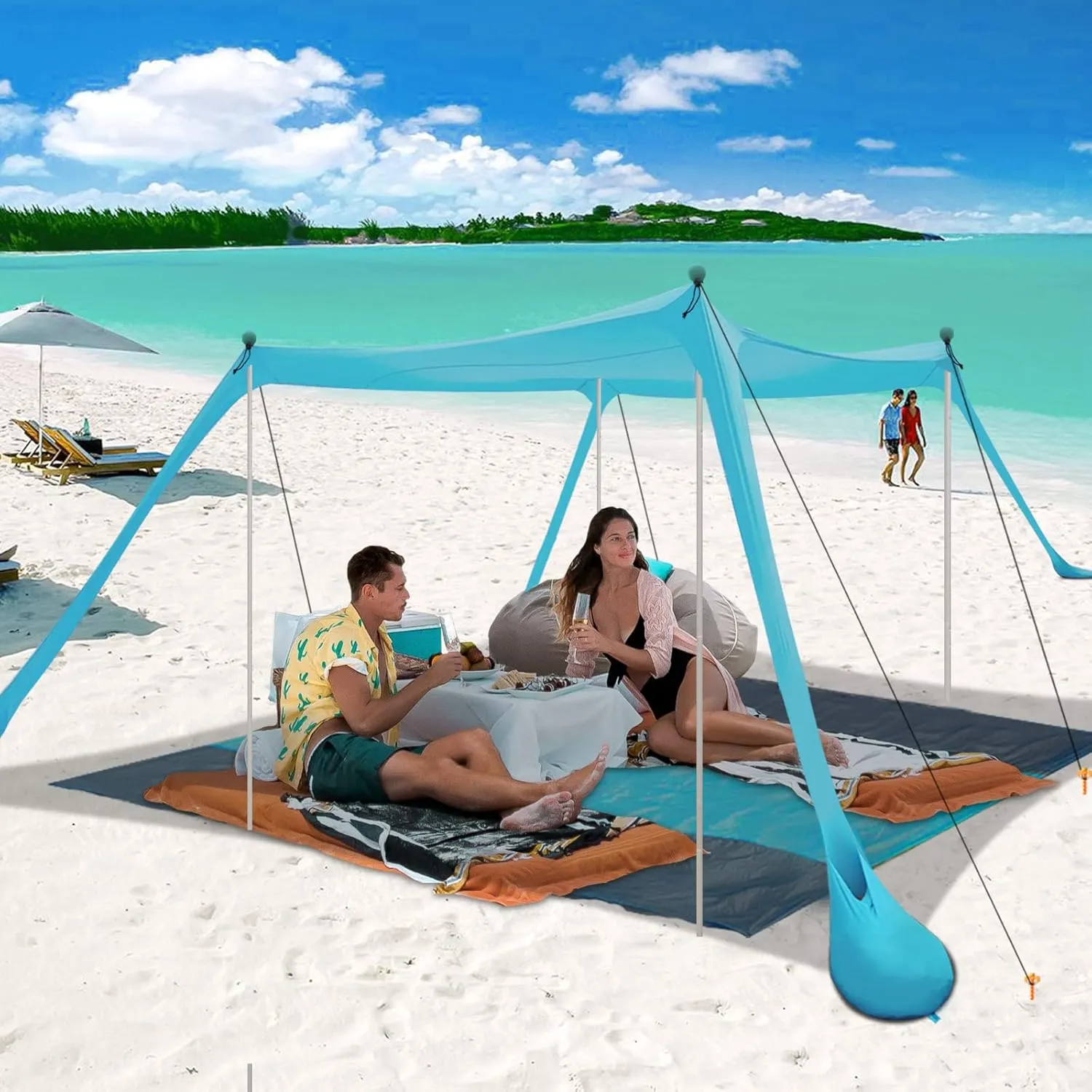 Beach Canopy, Beach Tent Sun Shelter with Beach Blanket,Beach Shade 11x11 FT with UPF 50  UV Protection, Beach Sun Shade Canopy for Beach, Camping, Backyard and Picnics.