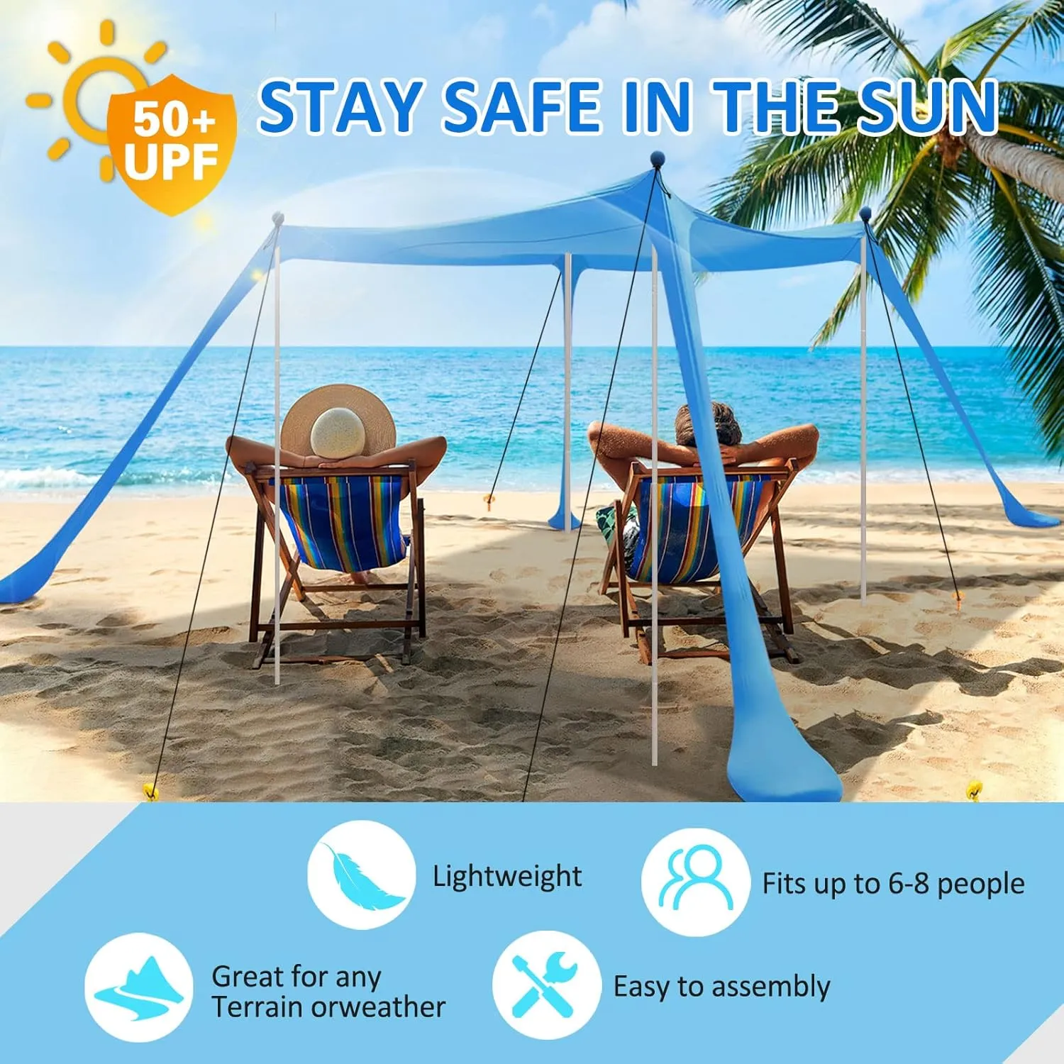 Beach Canopy, Beach Tent Sun Shelter with Beach Blanket,Beach Shade 11x11 FT with UPF 50  UV Protection, Beach Sun Shade Canopy for Beach, Camping, Backyard and Picnics.