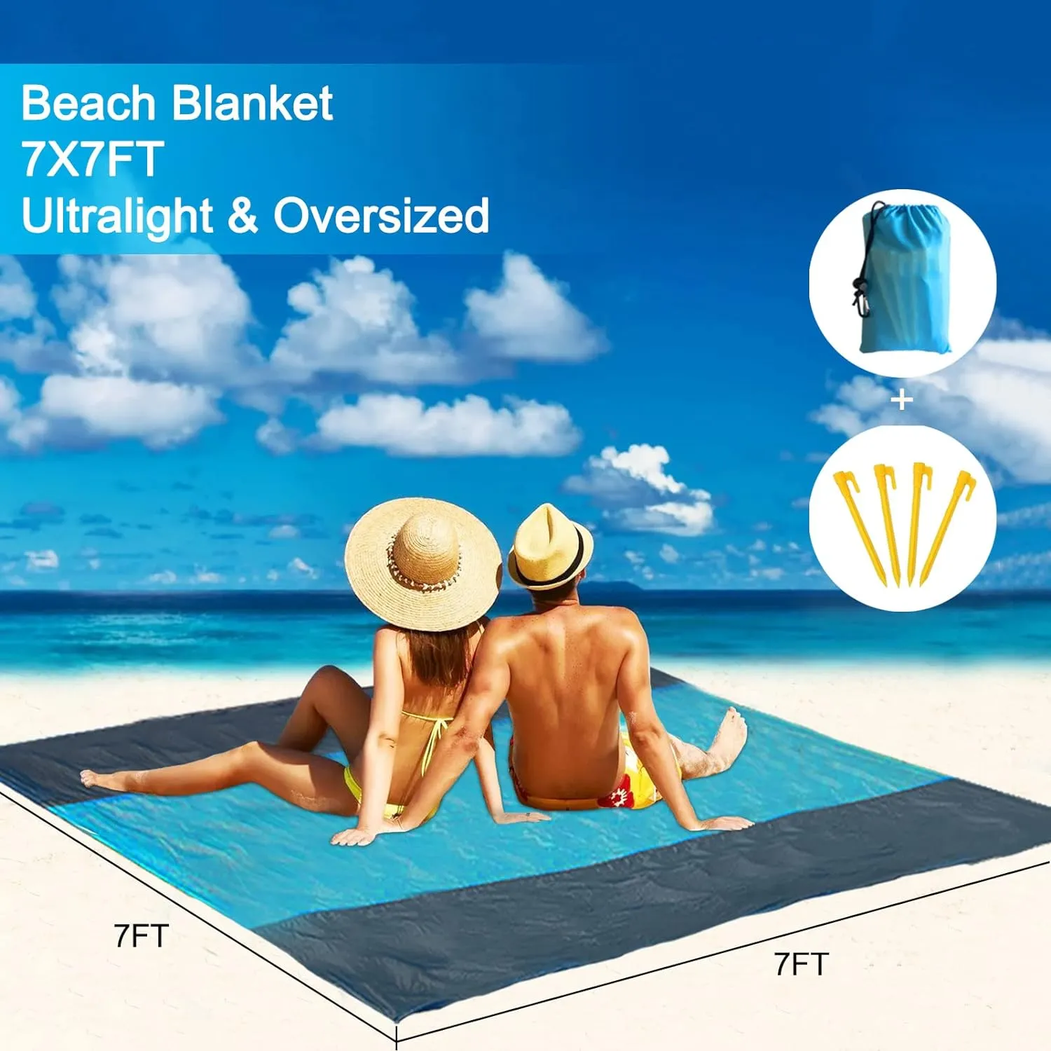 Beach Canopy, Beach Tent Sun Shelter with Beach Blanket,Beach Shade 11x11 FT with UPF 50  UV Protection, Beach Sun Shade Canopy for Beach, Camping, Backyard and Picnics.