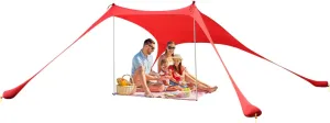 Beach Canopy Tent Sun Shade with UV Protection, Beach Tent Sun Shelter with Sandbags, Poles and Ground Pegs and Anti-Wind Ropes for Outdoor, Camping, Backyard and Picnics
