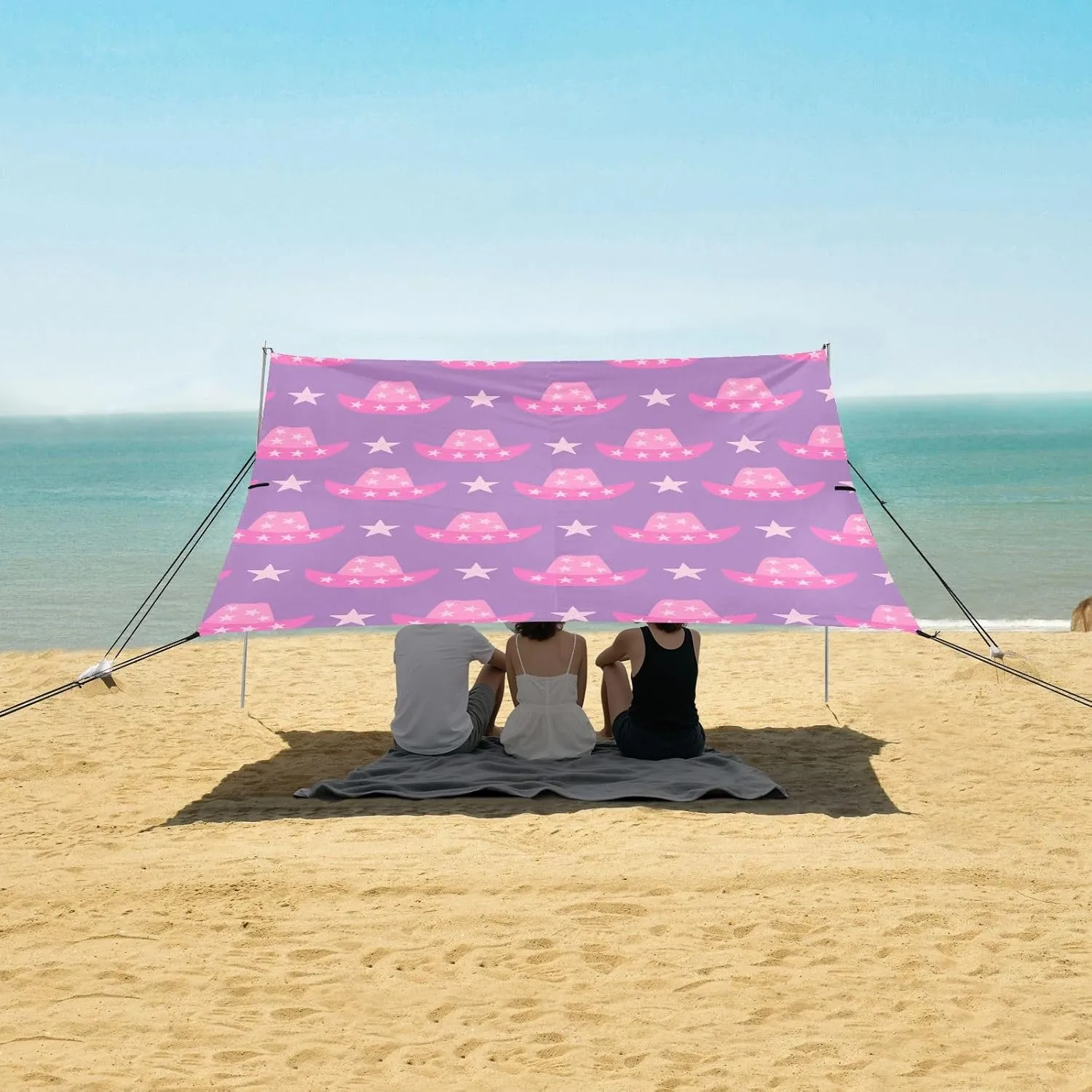 Beach Shade Tent with UPF50  UV Protection,Pink Cowboy Hats and Stars Lightweight Camping Sun Shelter for Outdoor,Camping Trips, Fishing, Backyard,Picnics,Easy Set Up and Carry 9x10.5 FT