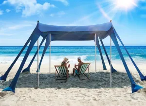 Beach Tent, Beach Canopy Sun Shade with UPF50  UV Protection, 10x10ft, Includes 8 Sandbags, Sand Shovel, Ground Pegs & 4 Stability Poles, Pop Up Sun Shelter for Camping, Picnics, Backyard Fun